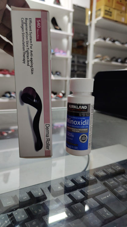 Kirkland Minoxidil 5% Topical Solution Extra Strength Hair Regrowth Treatment for Men Hair & Beard Drop with Derma Roller  (1 month supply)