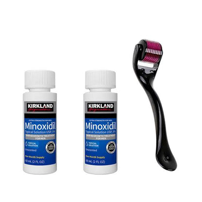 Kirkland Minoxidil 5% Topical Solution Extra Strength Hair Regrowth Treatment for Men Hair & Beard Drop with Derma Roller  (1 month supply)