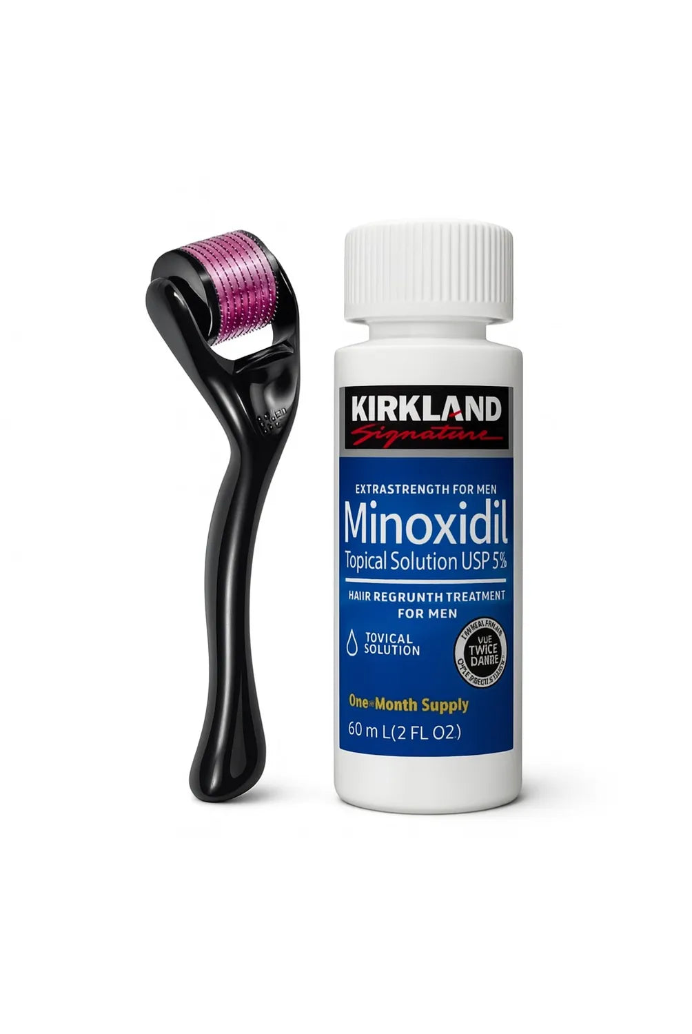 Kirkland Minoxidil 5% Topical Solution Extra Strength Hair Regrowth Treatment for Men Hair & Beard Drop with Derma Roller  (1 month supply)